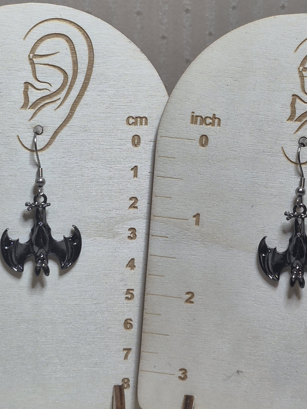 Gunmetal Inverted Hanging Bat Goth Dangle Earrings